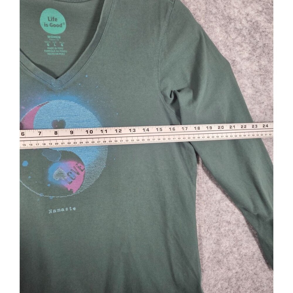 Life is Good Yin Yang Graphic Long Sleeve Tee Women’s Size L Green Casual - Picture 3 of 8